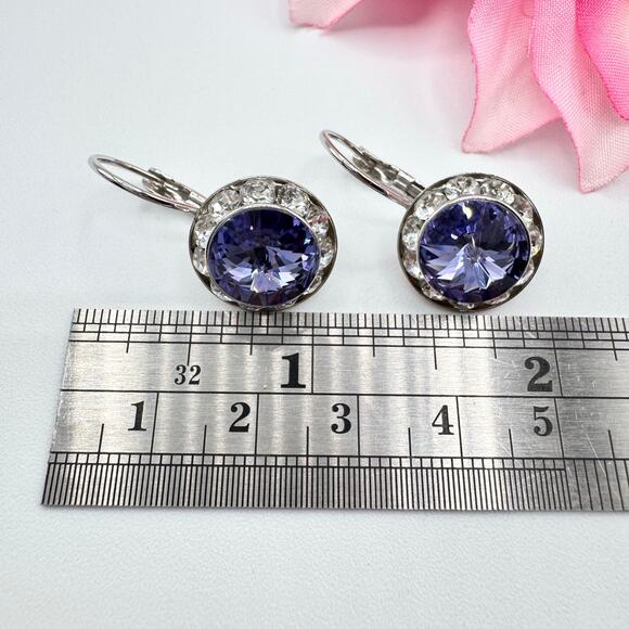 Vintage Rivoli Crystal Headlight Halo Stud Earrings Purple Sparkling Dazzling - Picture 11 of 12